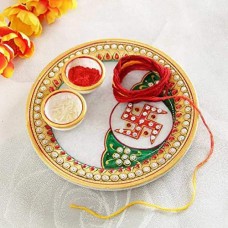 Marble Pooja Thali Set With 2 Attached Bowl